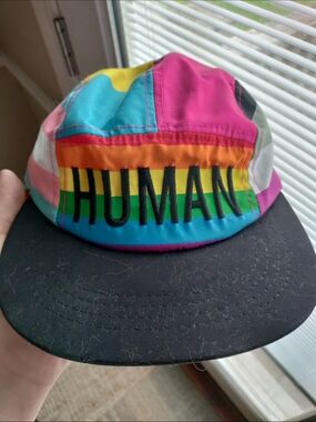Colorblock "HUMAN" Embroidered Rainbow Pride Hat 🌈